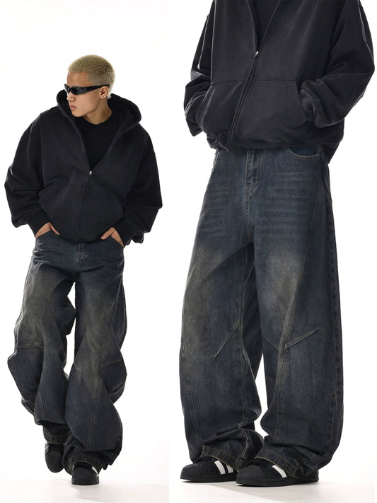 Dark Blue Washed Baggy Jeans