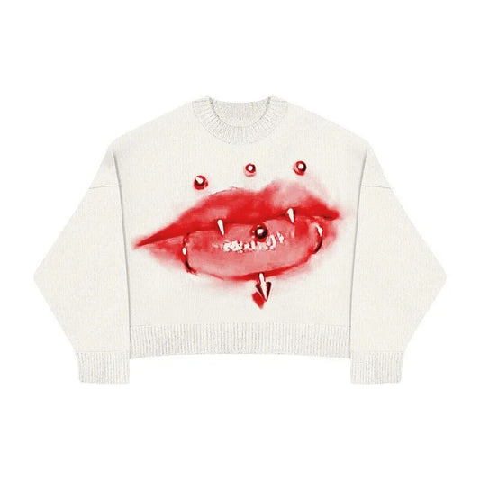Red Lips Graphic Knit Sweater