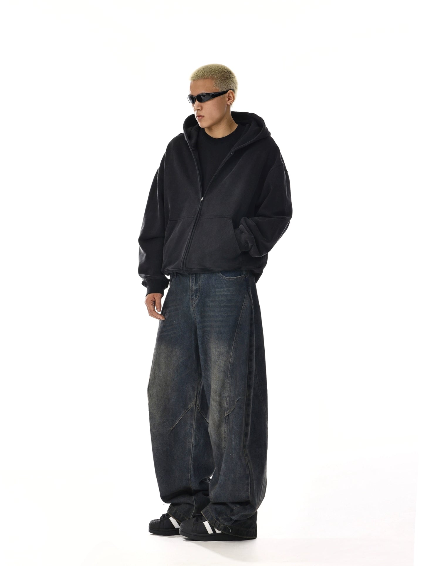 Dark Blue Washed Baggy Jeans