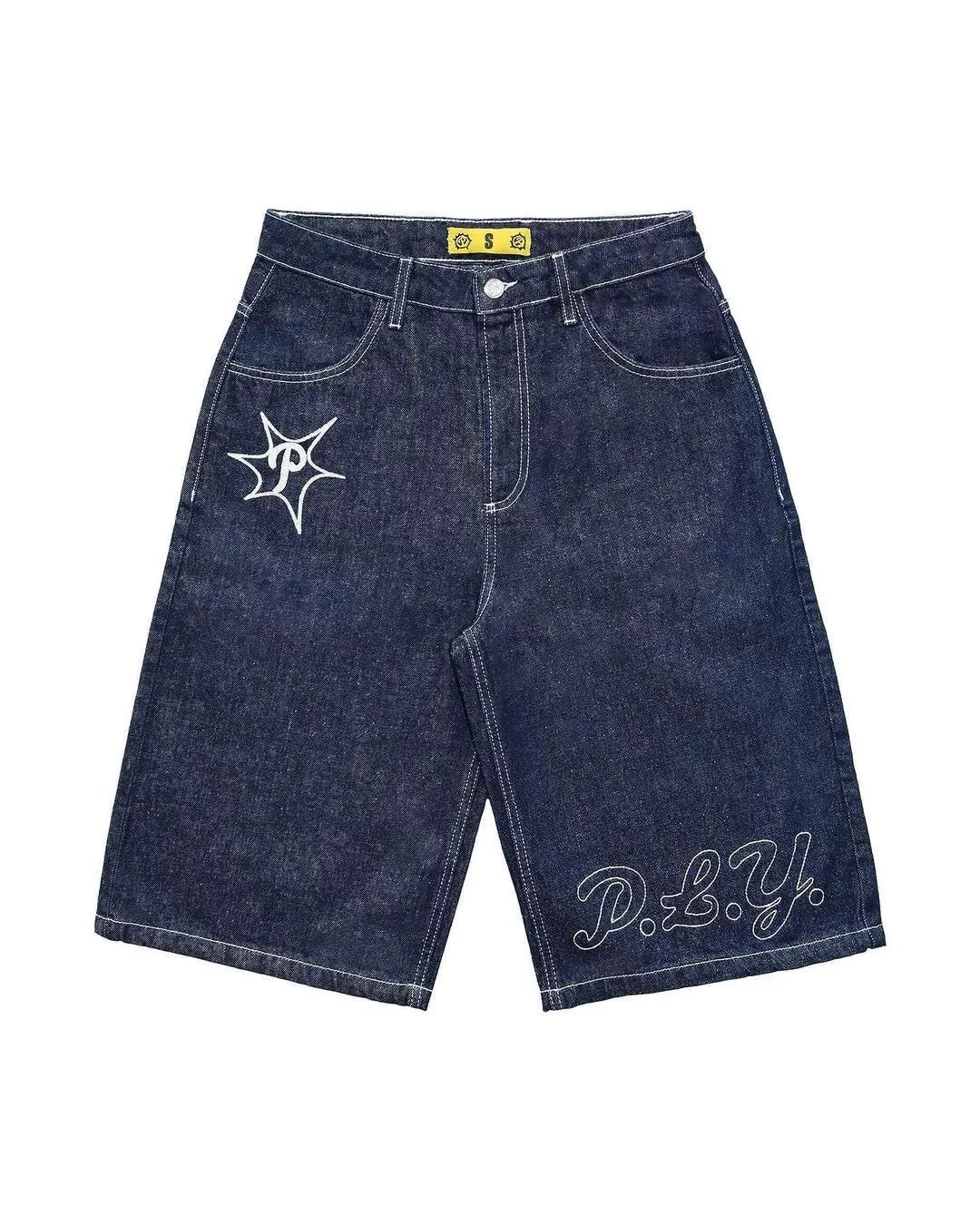 Star Graphic Print Denim Shorts