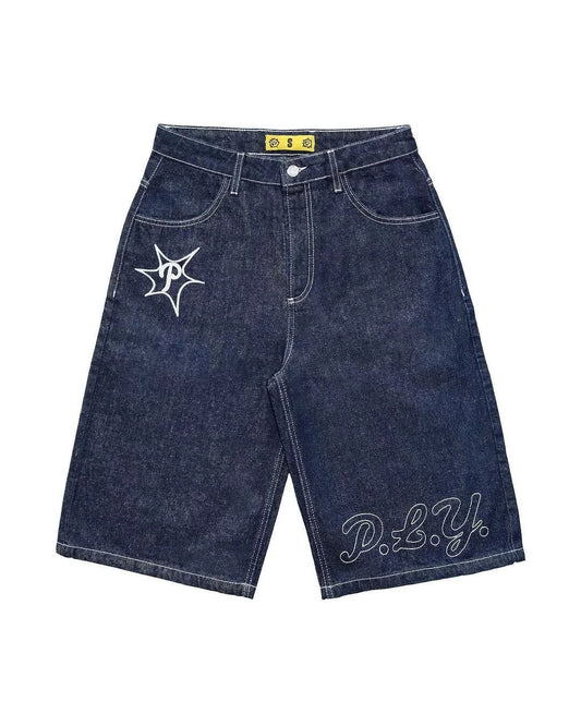 Star Graphic Print Denim Shorts