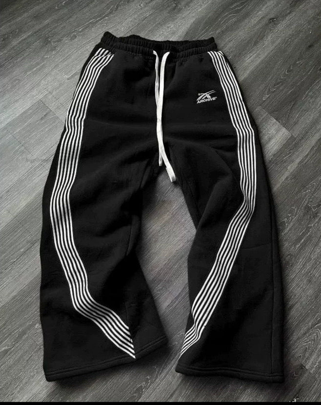 Black Straight Striped Jogger
