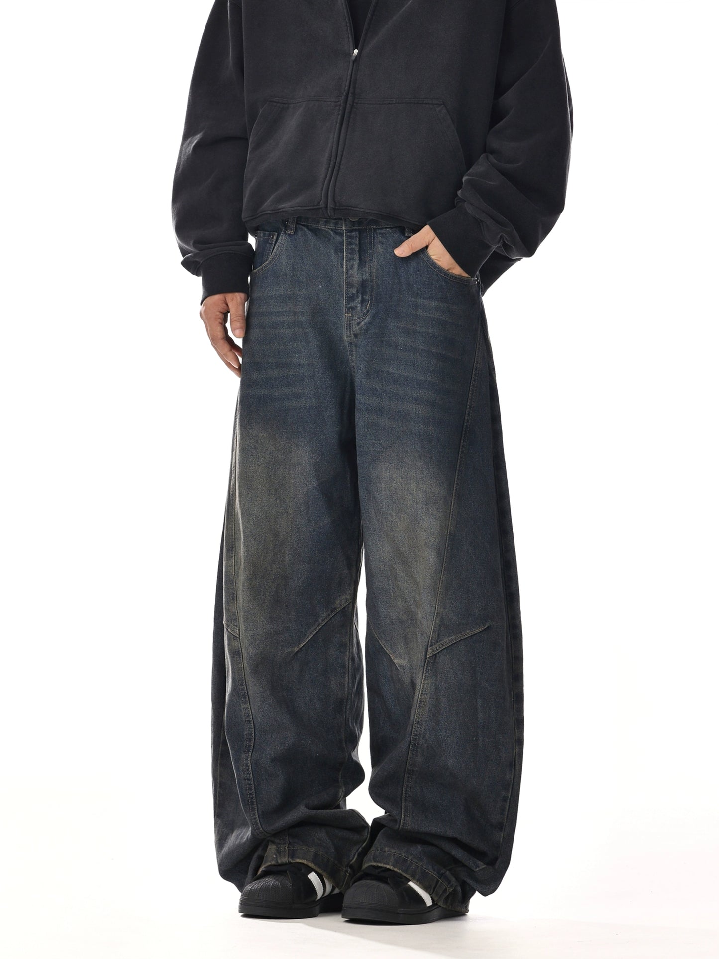 Dark Blue Washed Baggy Jeans
