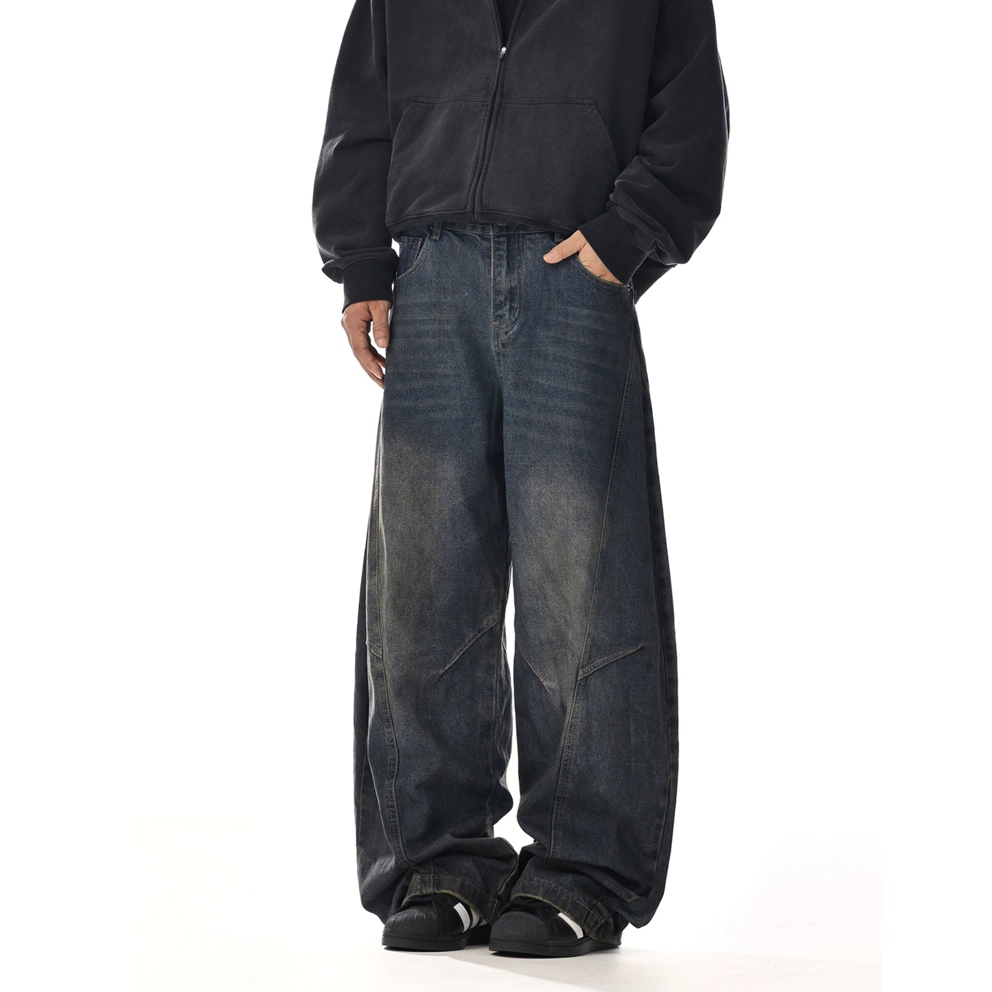 Dark Blue Washed Baggy Jeans