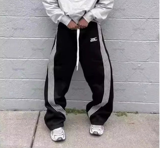 Black Straight Striped Jogger