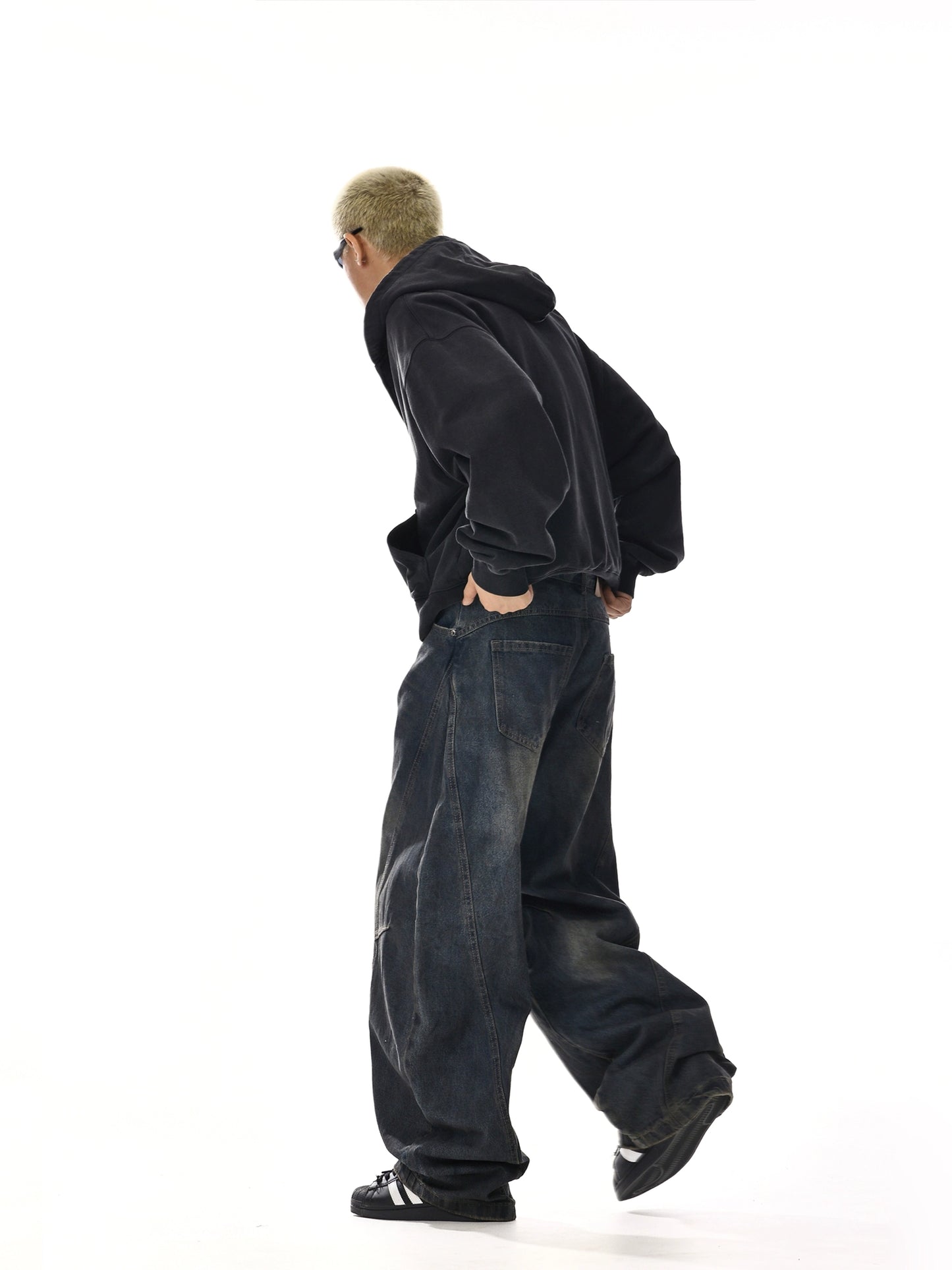 Dark Blue Washed Baggy Jeans