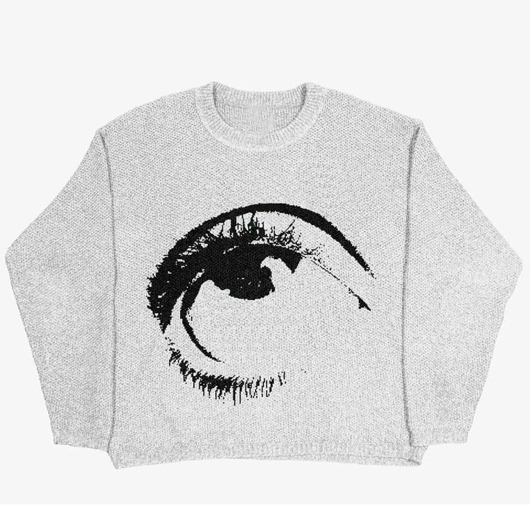White Eye Graphic Knit Sweater