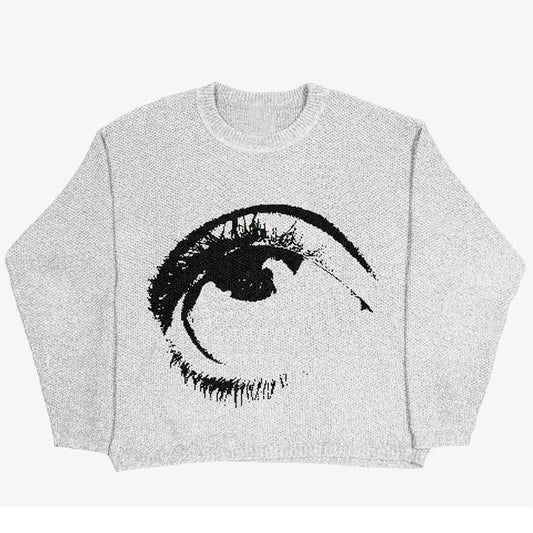 White Eye Graphic Knit Sweater