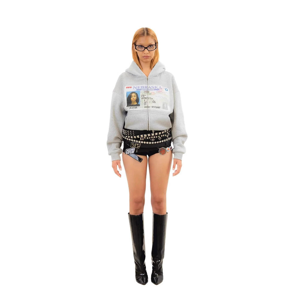 Y2K Print Nebraska Zip Hoodie