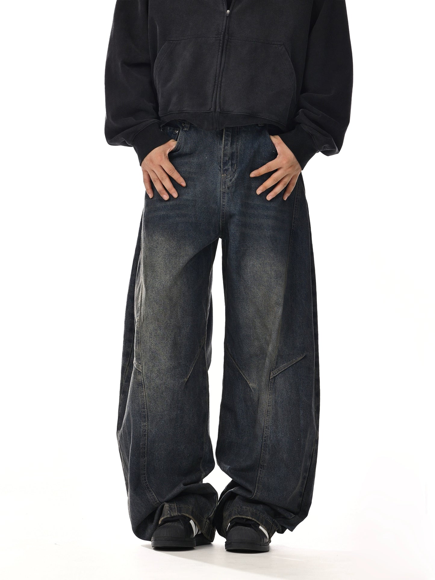 Dark Blue Washed Baggy Jeans