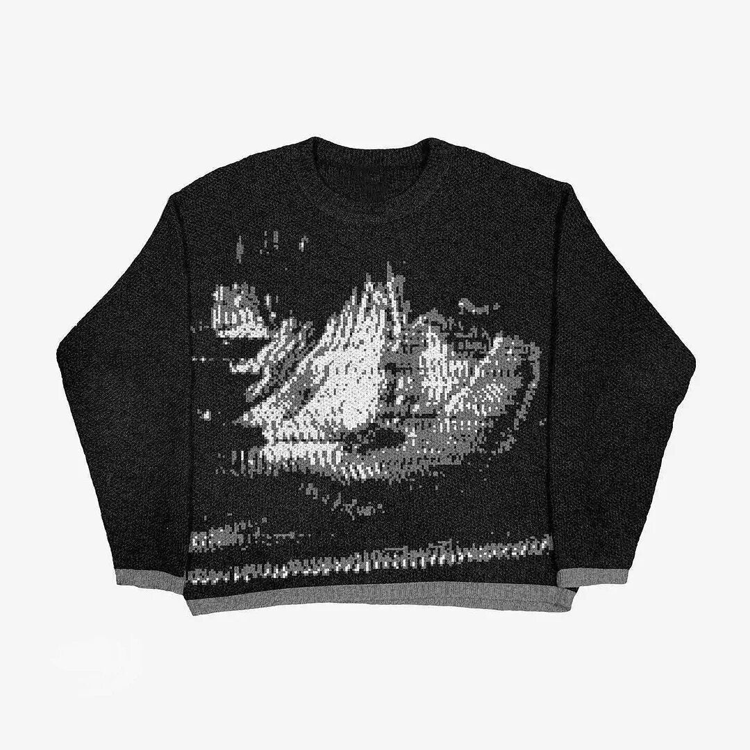 Distorted Face Knit Sweater