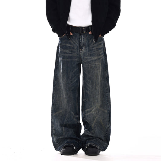 Pleated Washed Baggy Jeans
