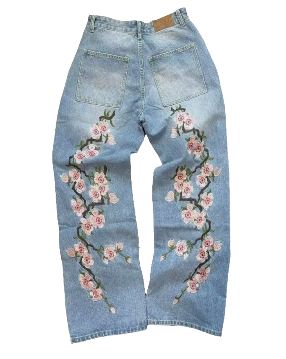 Pink Floral Print Baggy Jeans